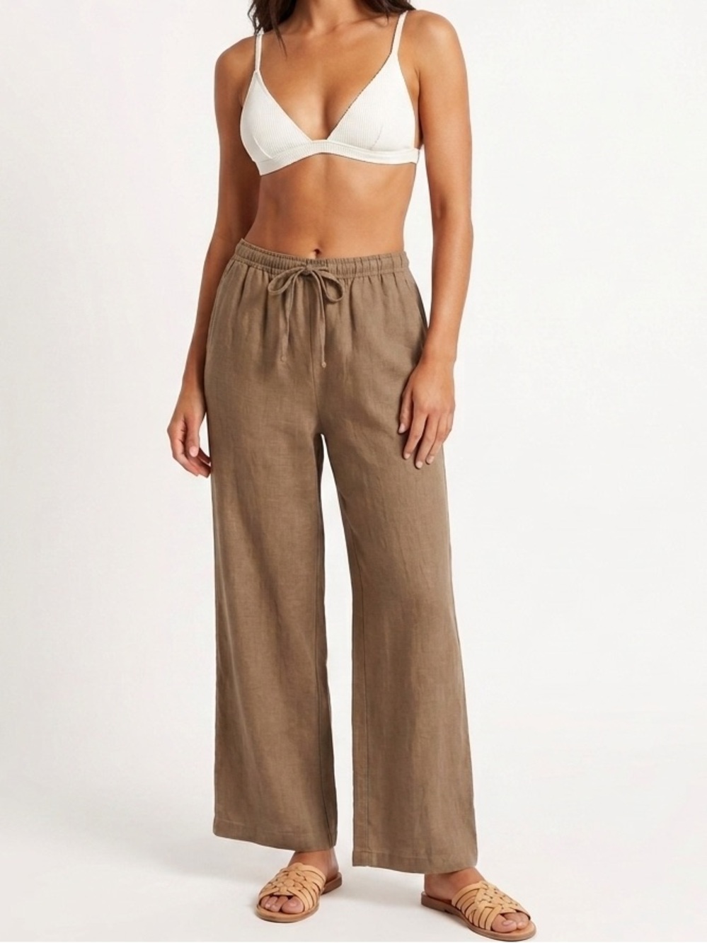 Vintage HOT COTTON Relaxed Drawstring Wide-Leg Pants in Brown Size XL